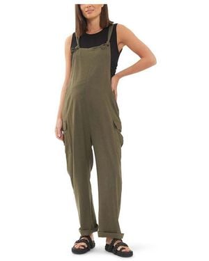 Ripe Maternity Maternity Cargo Pocket Linen Jumpsuit - Green