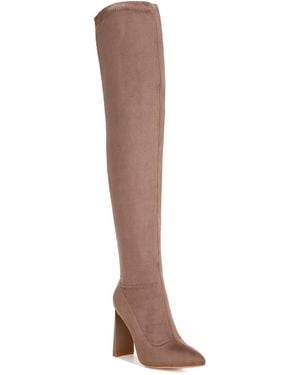 LONDON RAG Amayara Over-the-knee Pointed-toe Stretchable Faux Leather Boots - Brown