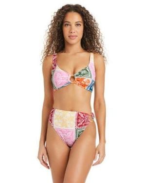 BarIII Cabana Club Bikini Top With Ring High Rise Swim Bottoms - Multicolor