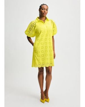 Isaac Mizrahi New York Eyelet Short Puff Sleeve Shirt Dress - Yellow