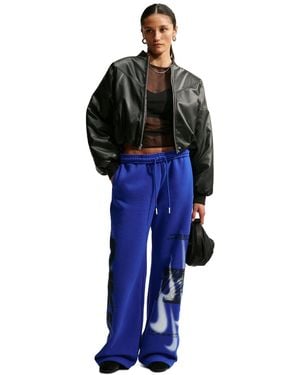 Nike Studio Fleece Medium Weight Oversized High-rise Straight-leg Graphic Pants - Blue