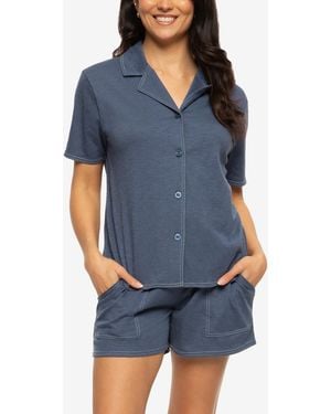 Felina Josephine Notched Collared Shirt And Shorts Pajama Set Style 900871 - Blue