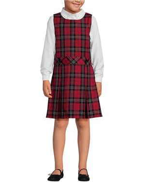 Lands' End School Uniform Girls Plaid Sweater Top Of Knee - Red