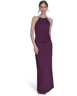 Eliza J Petite Scuba Crepe Halter Side-tuck Gown - Purple