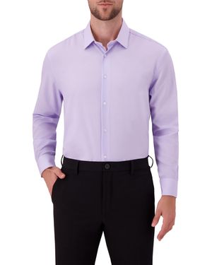 Report Collection 4-way Geometric-print Spread-collar Woven Dress Shirt - Purple