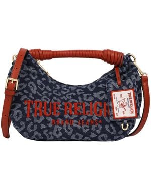 TRUE RELIGION Leopard Denim Rounded Hobo Bag - Blue