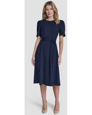 DKNY Short-sleeve Crewneck Belted Dress - Blue