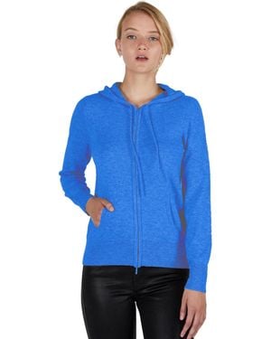 Jennie Liu 100% Pure Cashmere Long Sleeve Zip Hoodie Cardigan Sweater - Blue