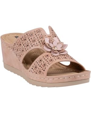 Gc Shoes Nancia Floral Round Toe Wedge Sandals - Pink