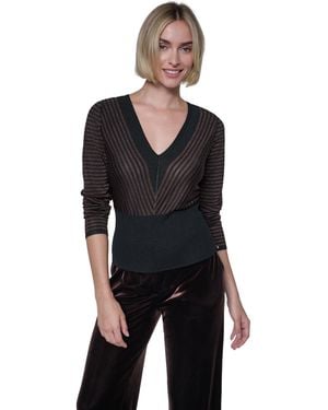 Sonia Rykiel Lurex Stripe V-neck Fitted Pullover - Black