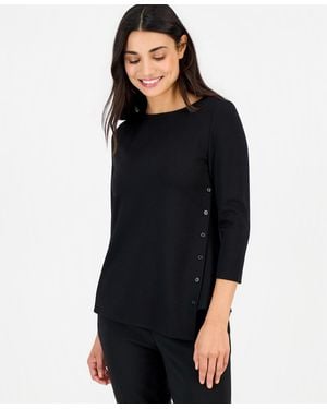 Anne Klein Essentials Petite 3/4-sleeve Asymmetrical Button Top - Black