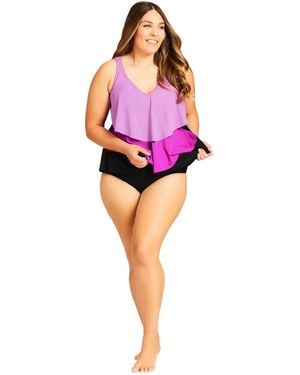 Avenue Plus Size Knit High Waist Swim Brief - Red