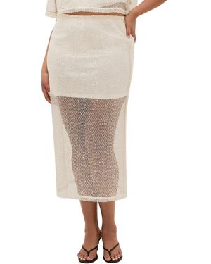 City Chic Plus Size Stardust Sequin Maxi Skirt - Natural