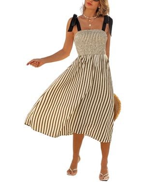 CUPSHE Square-neck A-line Midi Dress For Beach Vacation - Natural