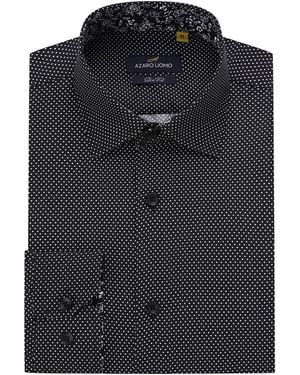 Azaro Uomo Business Geometric Long Sleeve Button Down Shirt - Black