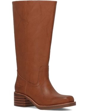 FRYE and CO Miranda Wide Calf Stacked Heel Boots - Brown