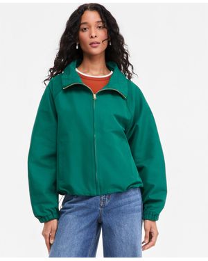 On 34th Funnel-neck Ruched-sleeve Bubble Hem Jacket - Green