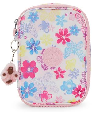 Kipling 100 Pens Aqua Flowers Zippered Pen Case - Pink
