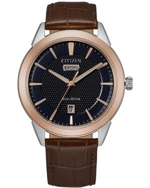 Citizen Eco-drive Corso Brown Leather Strap Watch 40mm - Multicolor
