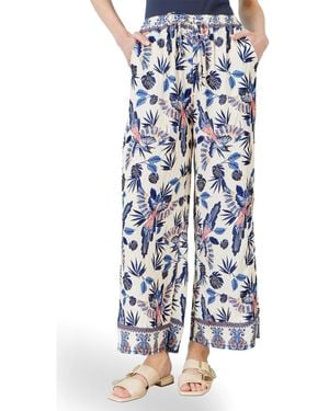 Yumi' Bird Print Viscose Wide Leg Pants - Blue