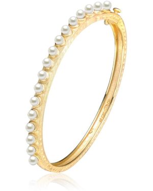 Genevive Jewelry Sterling Silver 14k Gold Plated Beaded Bangle Bracelet - Metallic