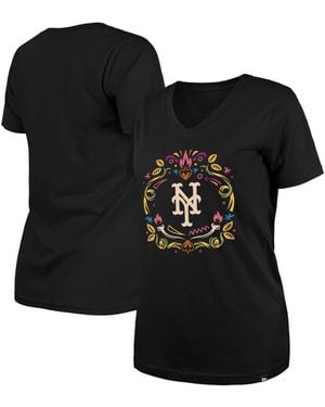 KTZ New York Mets Dia De Los Muertos V-neck T-shirt - Black