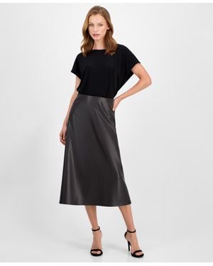 Anne Klein Flared Pull On Midi Skirt P Xxs Xxl - Black
