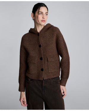 Kenneth Cole Oversized Cropped Hoodie Bomber Jacket - Brown