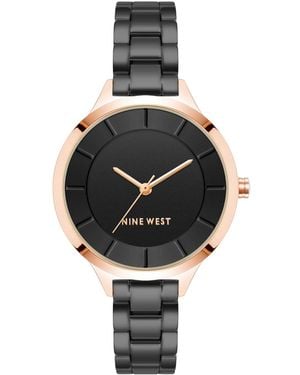 Nine West Quartz Black Alloy Link Bracelet Watch - Gray