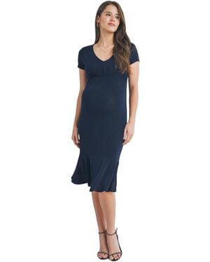 Hello Miss Maternity V-neck Empire Waist Short Sleeve Midi Dress - Blue