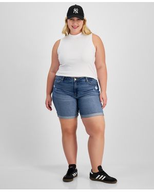Celebrity Pink Trendy Plus Size Distressed Rolled-cuff Denim Shorts - Blue