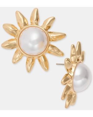On 34th Imitation Pearl Sun Button Earrings - Metallic