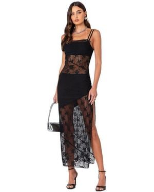 Edikted Sheer Mesh & Lace Patchwork Maxi Dress - Black