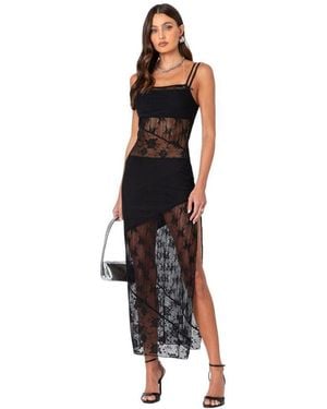 Edikted Sheer Mesh & Lace Patchwork Maxi Dress - Black