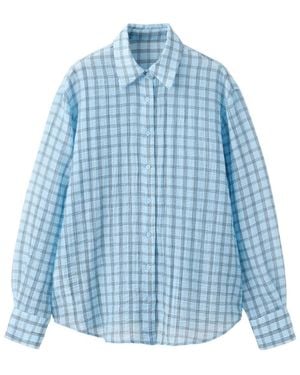 Mango Plaid Long-sleeve Lyocell-blend Shirt - Blue