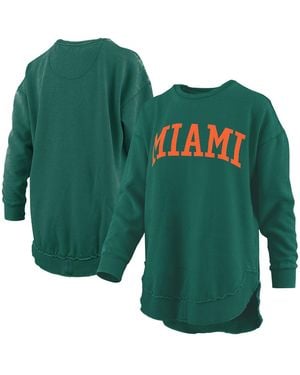 Pressbox Miami Hurricanes Melange Poncho Vintage Fleece Long Sleeve Pullover Sweatshirt - Green