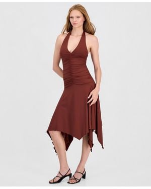 BarIII Ruched Halter-neck Dress - Red