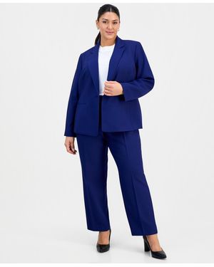 Le Suit Plus Size Notch-lapel Mid-rise 2 Piece Pantsuit - Blue