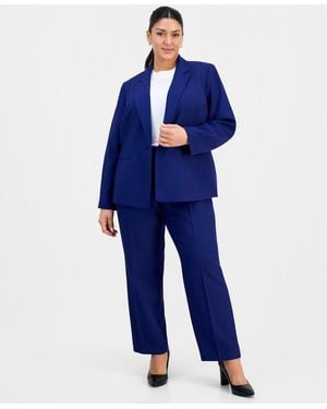 Le Suit Plus Size Notch-lapel Mid-rise 2 Piece Pantsuit - Blue