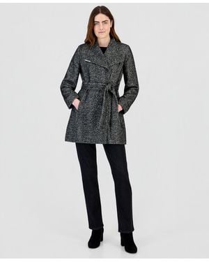Calvin Klein Wing Collar Belted Wrap Coat - Black