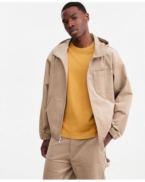 Mode Of One Relaxed-fit Twill Zip-front Hoodie - Natural