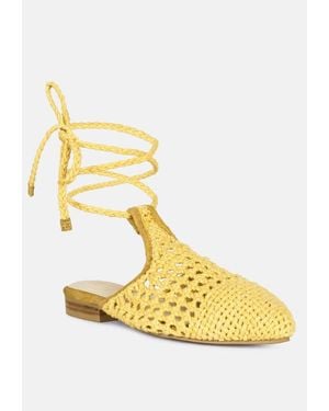 Rag & Co Bartsi Handwoven Tie Up Flat Mules - Yellow