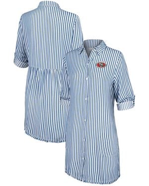 Tommy Bahama Blue/white New England Patriots Chambray Stripe Cover-up Shirt Dress