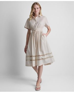 DKNY Petite Short-sleeve Collared Neck Shirt-dress - Natural