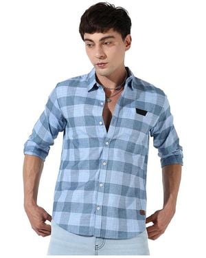 Campus Sutra Cotton Checks Shirt - Blue