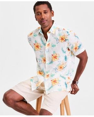 Club Room Hola Floral Linen Short Sleeve Shirt - White