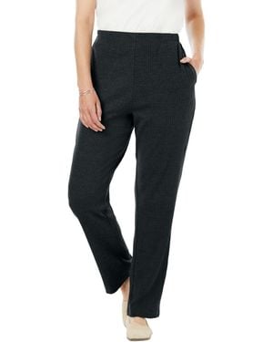 Woman Within Within 7-day Knit Ribbed Straight-leg Pull-on Pants - Black