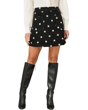 Yumi' Corduroy Daisy Mini Skirt - Black