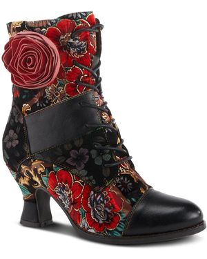 L'ARTISTE L Artiste S Roselia Lace-up Floral Tapestry Boots - Red