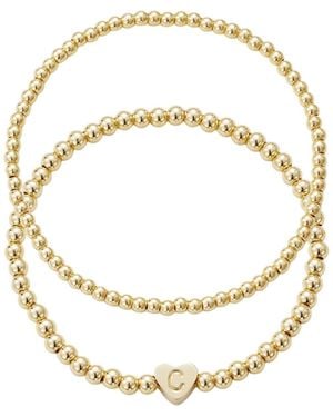 Adornia Gold Ball Bead Initial Bracelet Set - Metallic